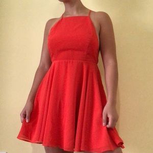 Coral Halter Skater Dress